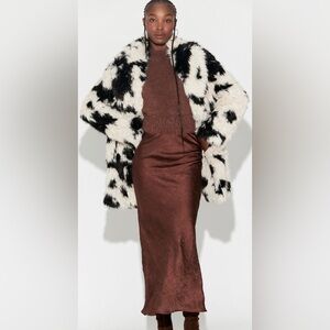 FREE PEOPLE JADE SPOTTED FAUX FUR COAT size small Color Cow Print NWT